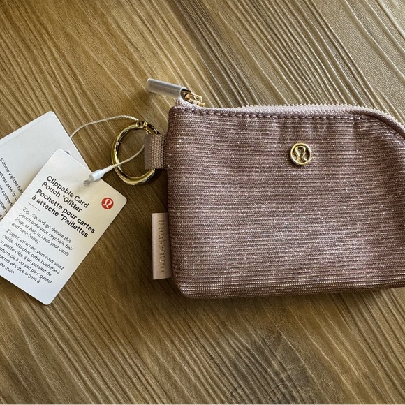 Accessories - Lululemon Pink Card Holder, glitter clippable card pouch
